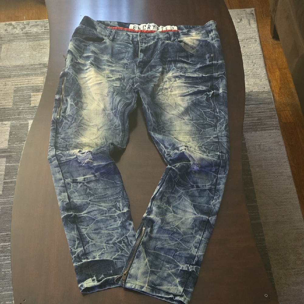 Men's ENCRYPTED 40/32, Blue, Stretch fit Distressed Skinny Jeans